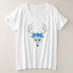 White Deer Head Joli Visage Antlers Roses Bleus