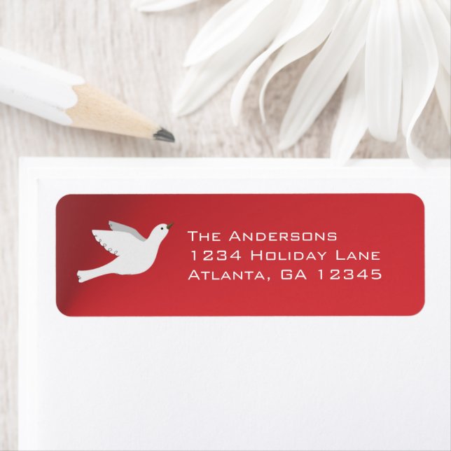 White Dove on Cherry Red Christmas Étiquettes (En situation)