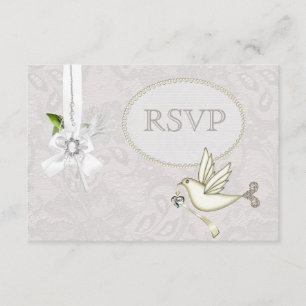 White Dove Paisley Lace & Cameo Bow Mariage RSVP