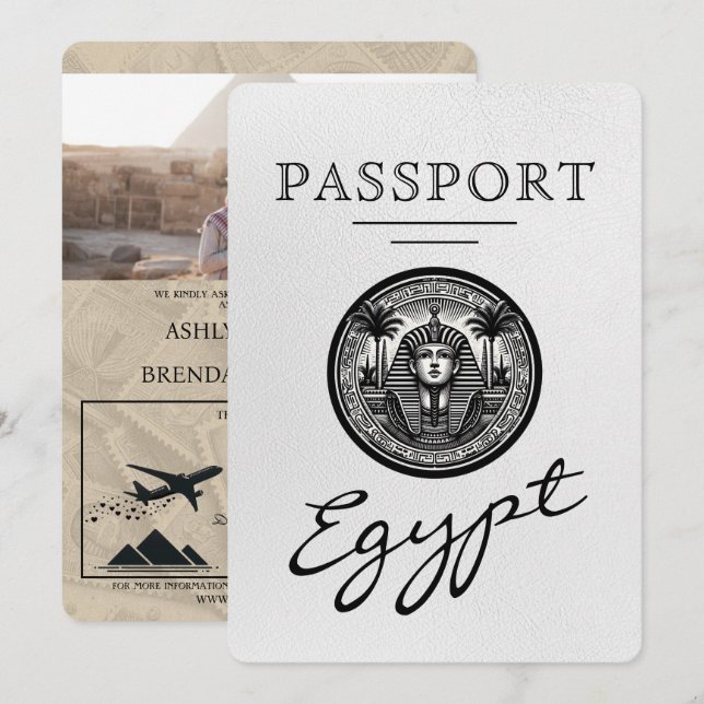 White Egypt Passport Wedding Invitation (Devant / Derrière)