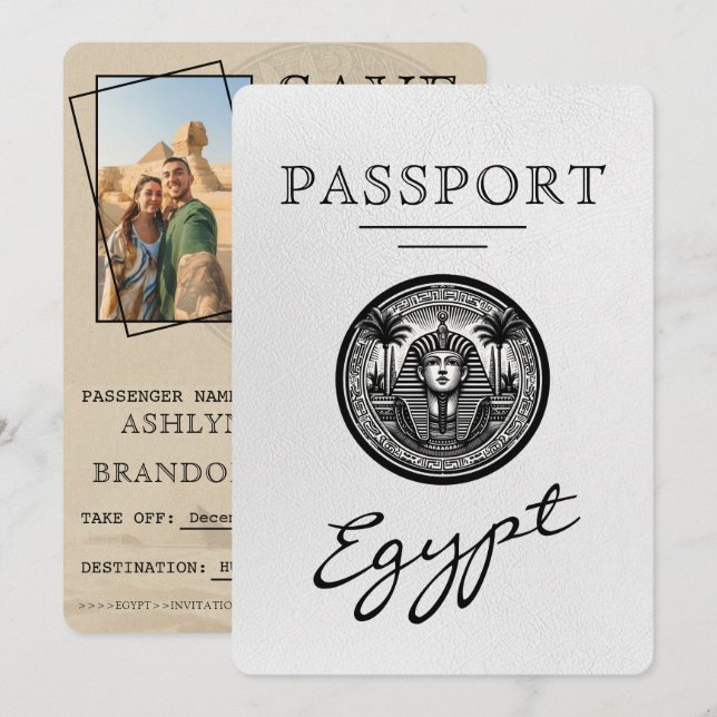 White Egypt Passport Wedding Save the Date (Devant / Derrière)