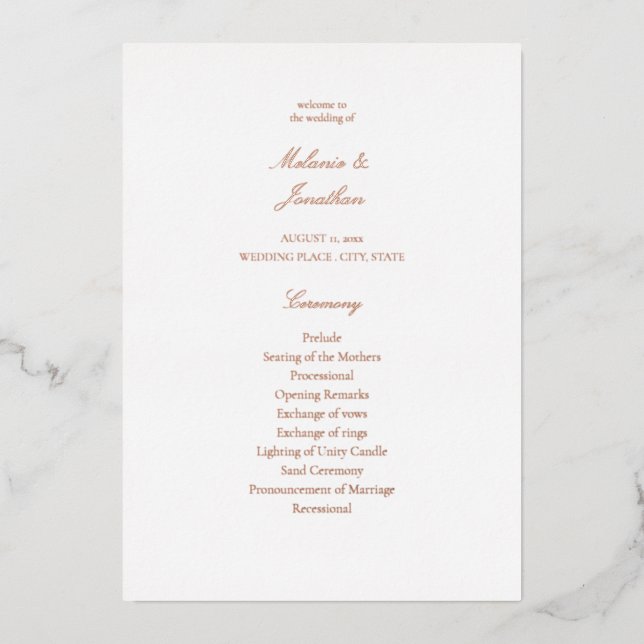 White Elegant Wedding Ceremony Programme (Recto)