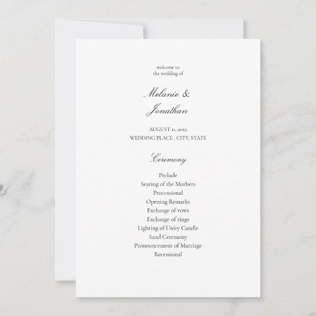 White Elegant Wedding Ceremony Programme (Devant)
