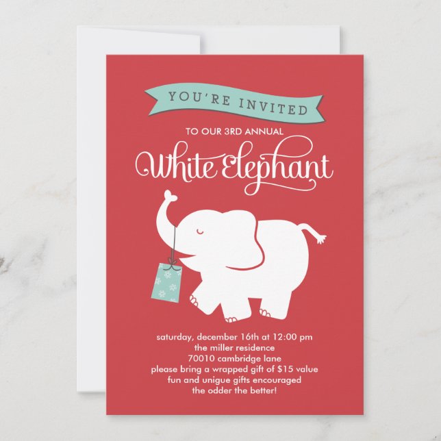 White Elephant Cadeau Échange Invitation de fête d (Devant)