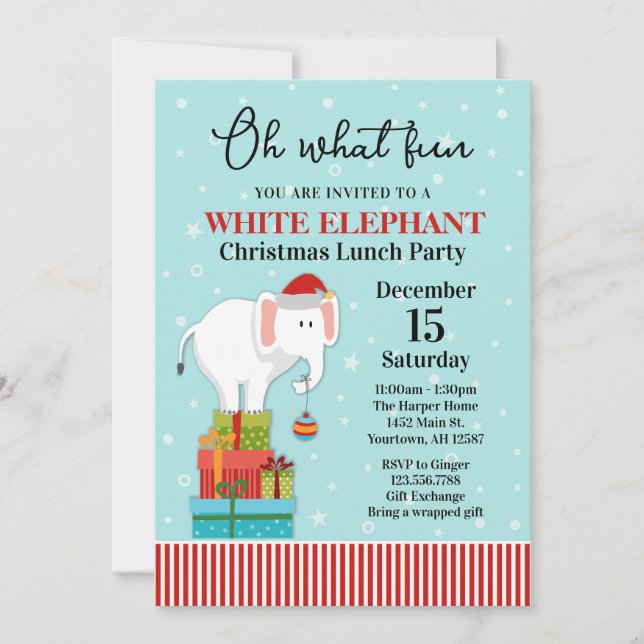 White Elephant Cadeau Échange Invitation de vacanc (Devant)
