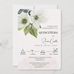 White Floral espagnol quinceañera Invitation