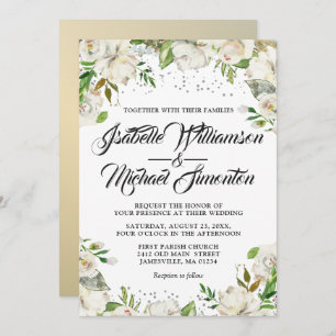 White Floral & Gold Watercolor Invitations de mari