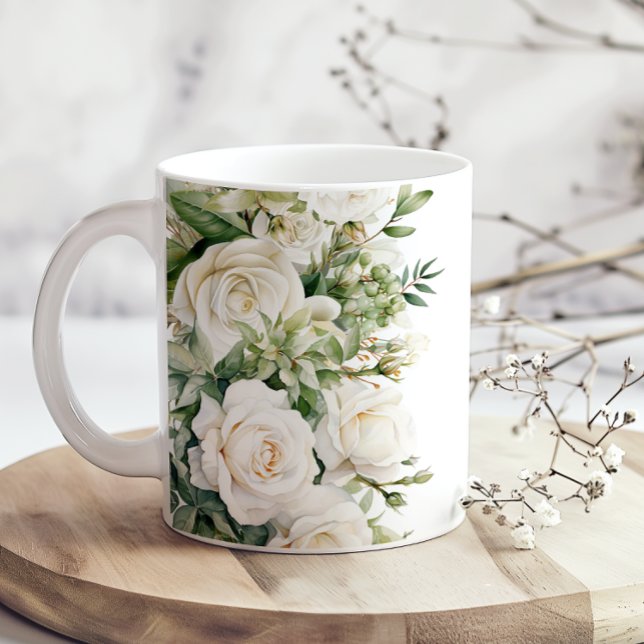  White Floral Roses Mom Coffee Mug (Créateur téléchargé)