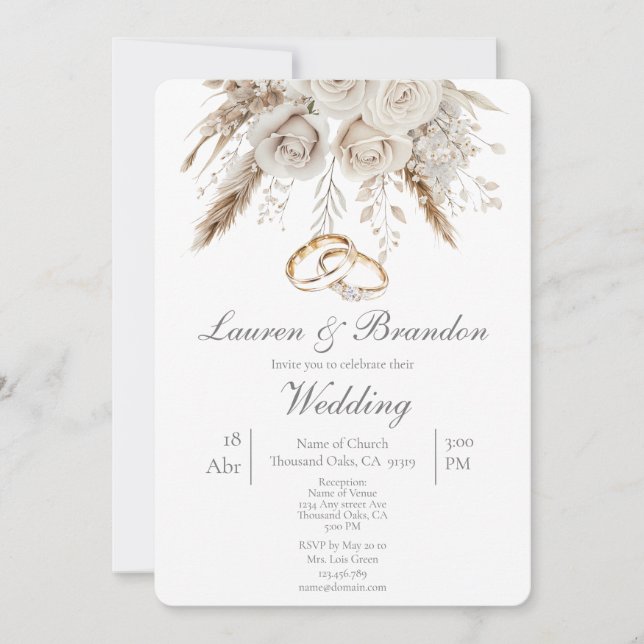 White floral Wedding invitation (Devant)