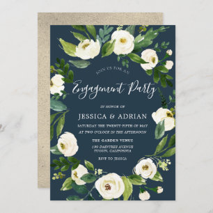 White Floral Wreath Modern Engagement Invitation