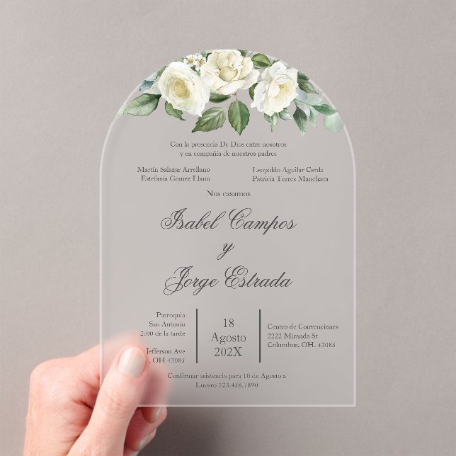 White flower Greenery Wedding Invitation (In situ (ordinateur de poche))