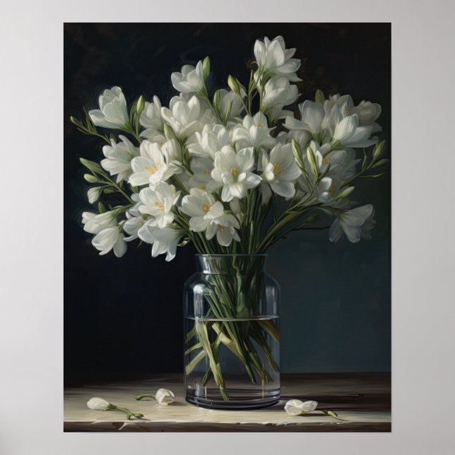 White Freesia Flowers Art Imprimer Poster (Devant)