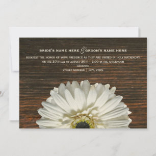 White Gerbera & Barnwood Russe Faire-part de maria