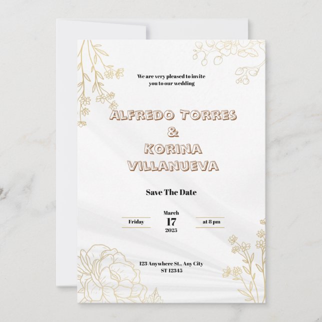 White & Gold Elegant Wedding Invitation Potrait (Devant)