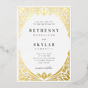 White Gold Leaf Giled Age Foil Invitation