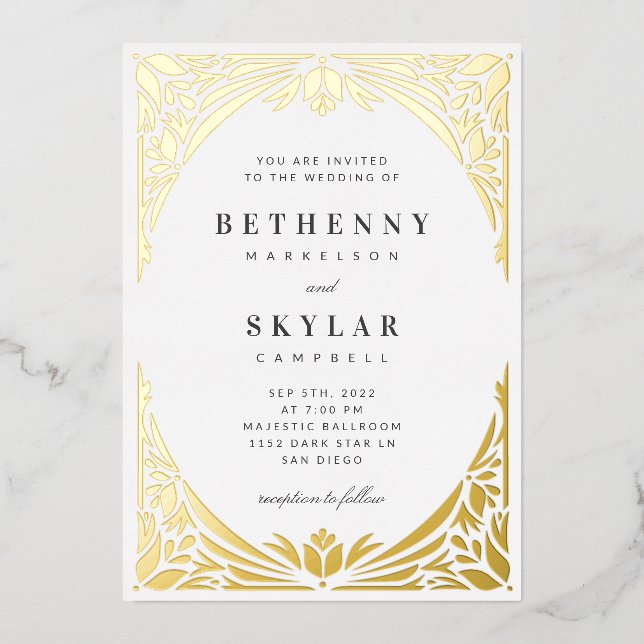 White Gold Leaf Giled Age Foil Invitation (Recto)