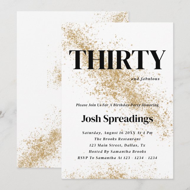 White & Gold Trente Invitations d'anniversaire (Devant / Derrière)