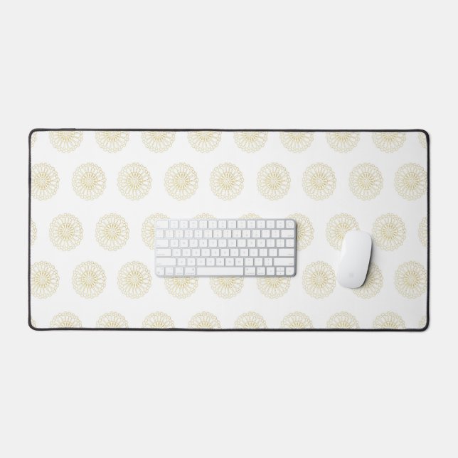 White | Golden Zinnia Flower Medallions (Clavier et souris)