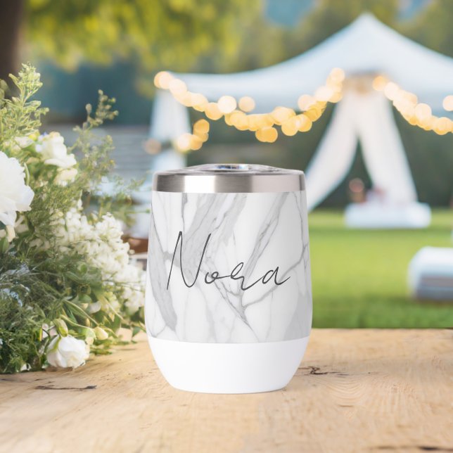 White Gray Personalized Marble Texture (Mariage (pivoté))