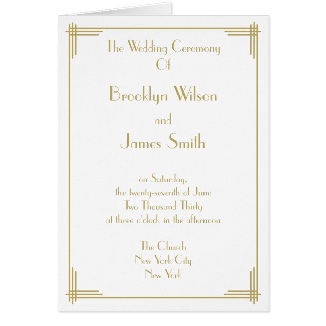 White Great Gatsby Art Déco Programmes de mariage  (Devant)