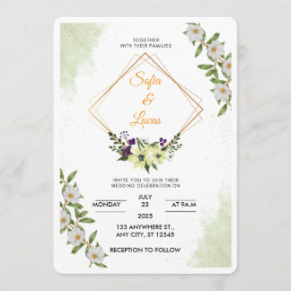 White & Green Floral Watercolor Wedding Invitation
