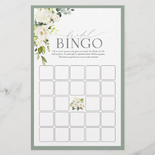 White Grey Green Aquarelle Bride Jeu de Bingo