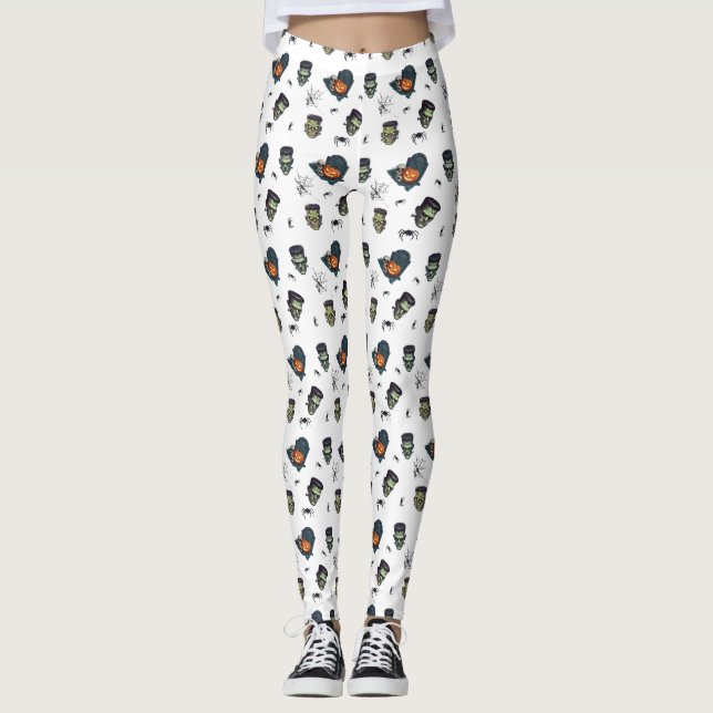 🤍 White Halloween Frankenstein Leggings 🎃 👻 (Devant)