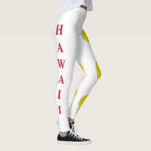 White Hawaii State Flower Jaune Hibiscus Leggings