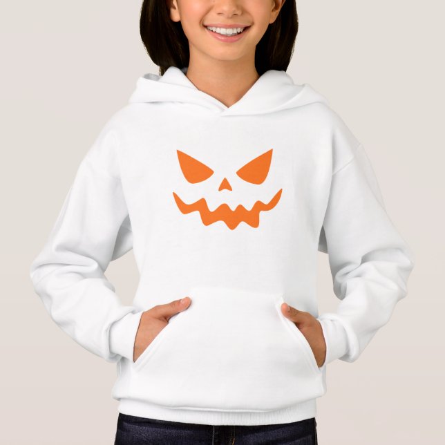 White Hoodie with Orange Pumpkin Face  (Devant)