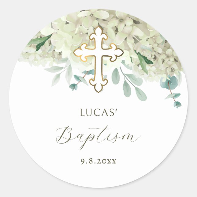 White Hydrangea Baptism Sticker (Devant)