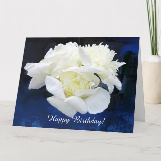 White Japanese Peonies Carte de voeux Anniversaire (Devant)
