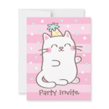 White Kitty Cat Girls Invitations de fête d'annive