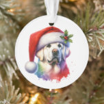 White Lab à Santa Hat Christmas<br><div class="desc">Si vous aimez le White Lab et que vous voulez l'ornement de Noël mignon alors ici,  allez ! Joli style aquarelle ai art White Labrador Retriever à Santa Hat.</div>