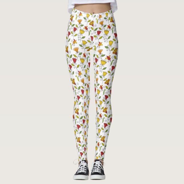 White leggings with a colorful floral pattern  (Devant)