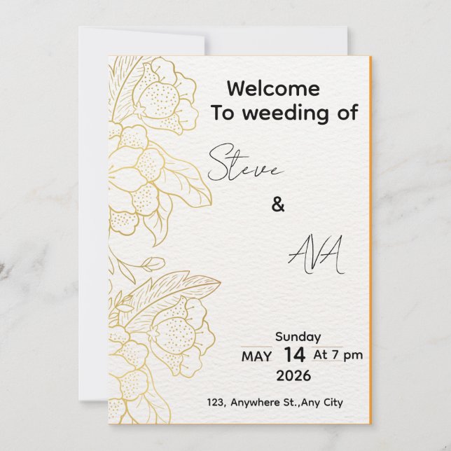 White & Light Gold Elegant Wedding Invitation (Devant)