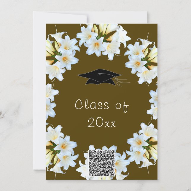 White Lilies QR Code Graduation Invitation Exemple (Dos)