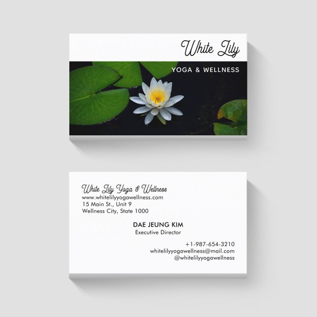 White Lily Yoga & Wellness Carte de visite blanc (Créateur téléchargé)
