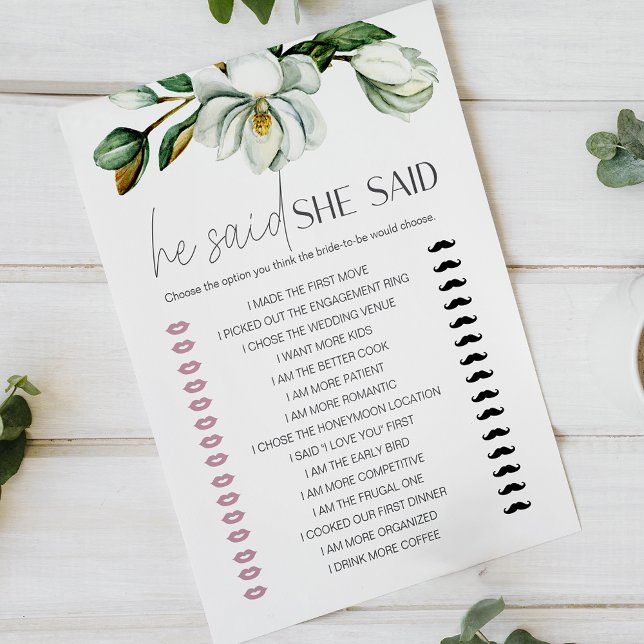 White Magnolia Floral Jeu De Mariage Il A Dit Qu'E (Créateur téléchargé)