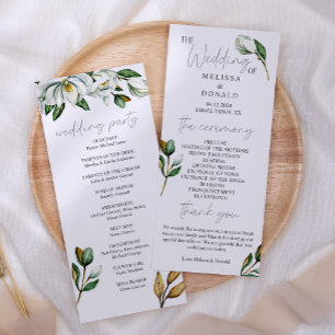 White Magnolia Floral Rustic Wedding Programme