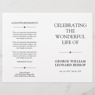 White Minimal Celebration of Life Funeral Program