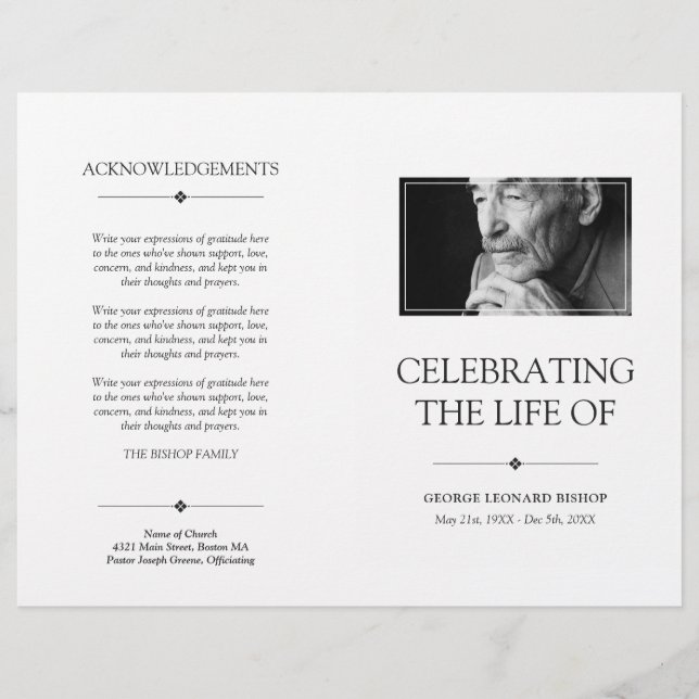 White Minimal Celebration of Life Funeral Program (Devant)