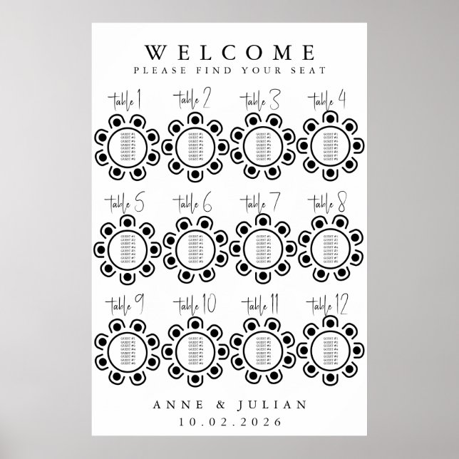 White Modern Minimal Wedding Seating Chart Poster (Devant)