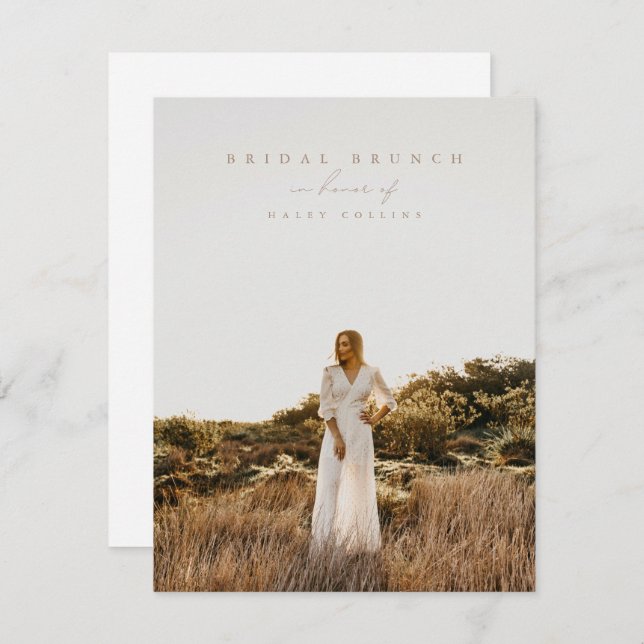 White Modern Script Photo Bridal Brunch Invitation (Devant / Derrière)