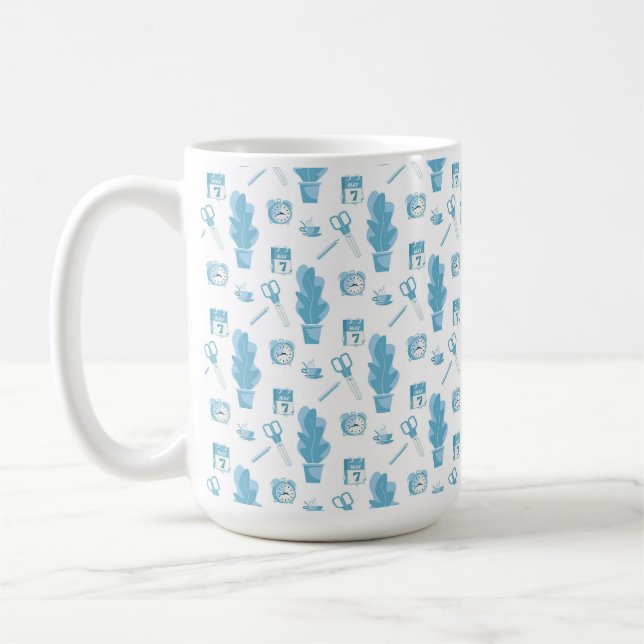 White mug with a blue cactus pattern (Gauche)