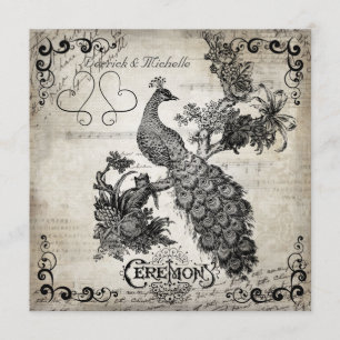 White Musical Notes Faire-part de mariage Peacock