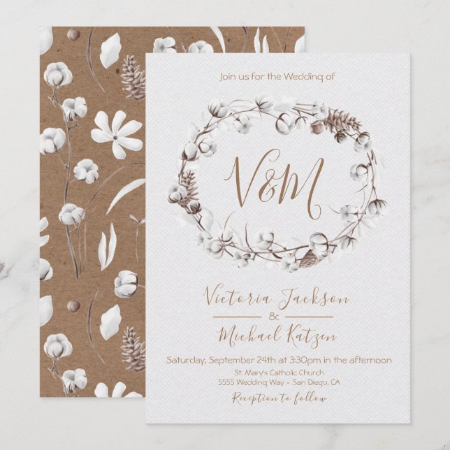 White Natures Wreath Wedding invitations (Devant / Derrière)