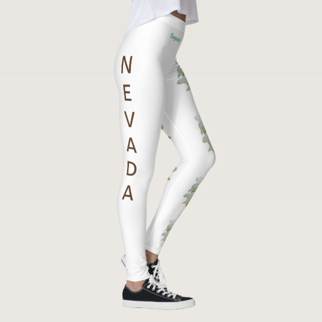 White Nevada State Flower Saguaro Cactus Leggings (Droite)
