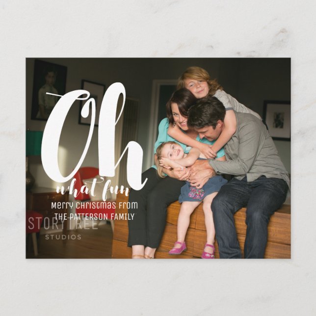 White Oh What Fun Holiday Photo Carte postale (Devant)