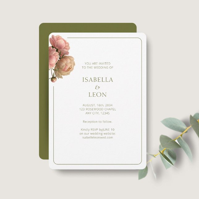 White & Olive | Blush Rose Wedding Invitation (Créateur téléchargé)
