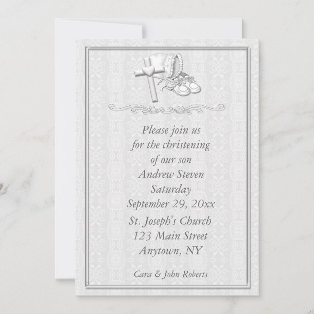 White on White Christening Invitation (Devant)